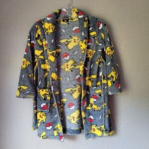 Pokémon Pikachu Plush Fleece Bathrobe Grey Yellow Kids Size Medium (M)